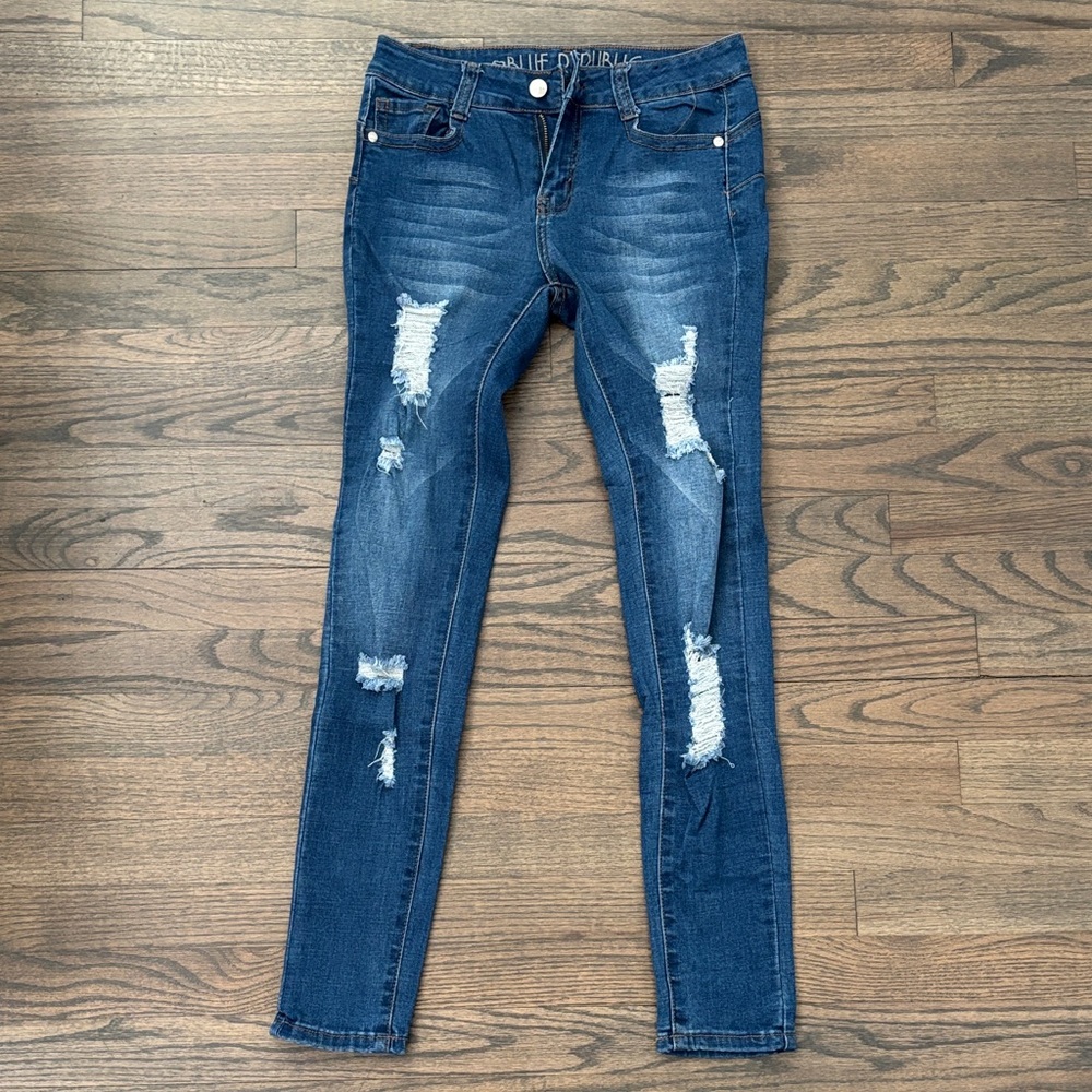 Blue Republic Mid-Rise Distressed Skinny Jeans - Dark Blue